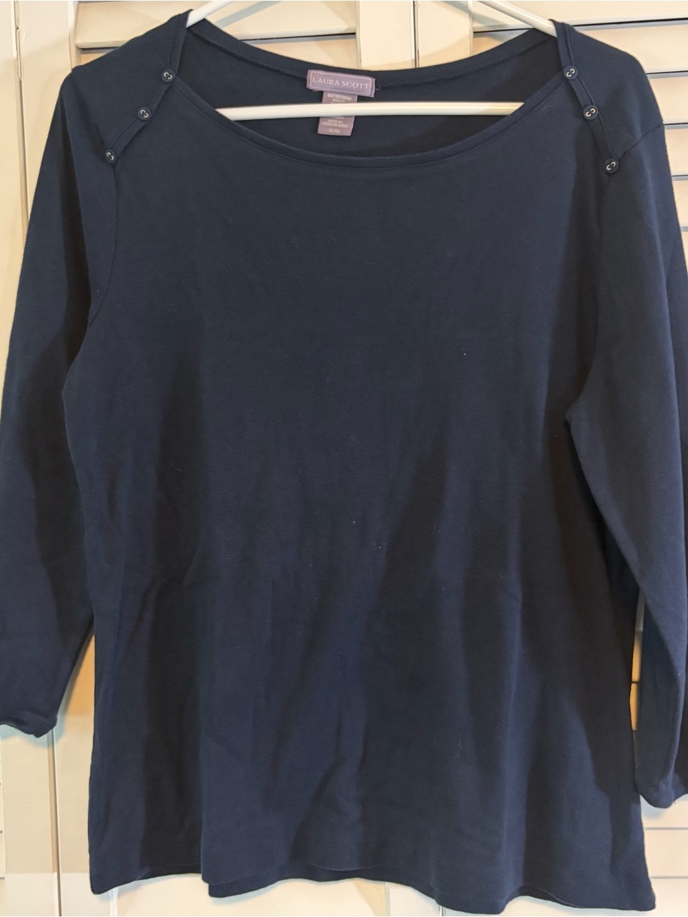 Laura Scott Navy Button-Shoulder Long Sleeve Top